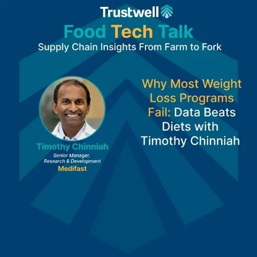 promotional image for Food Tech Talk Podcast featuring Timothy chinniah discussing nutrition data