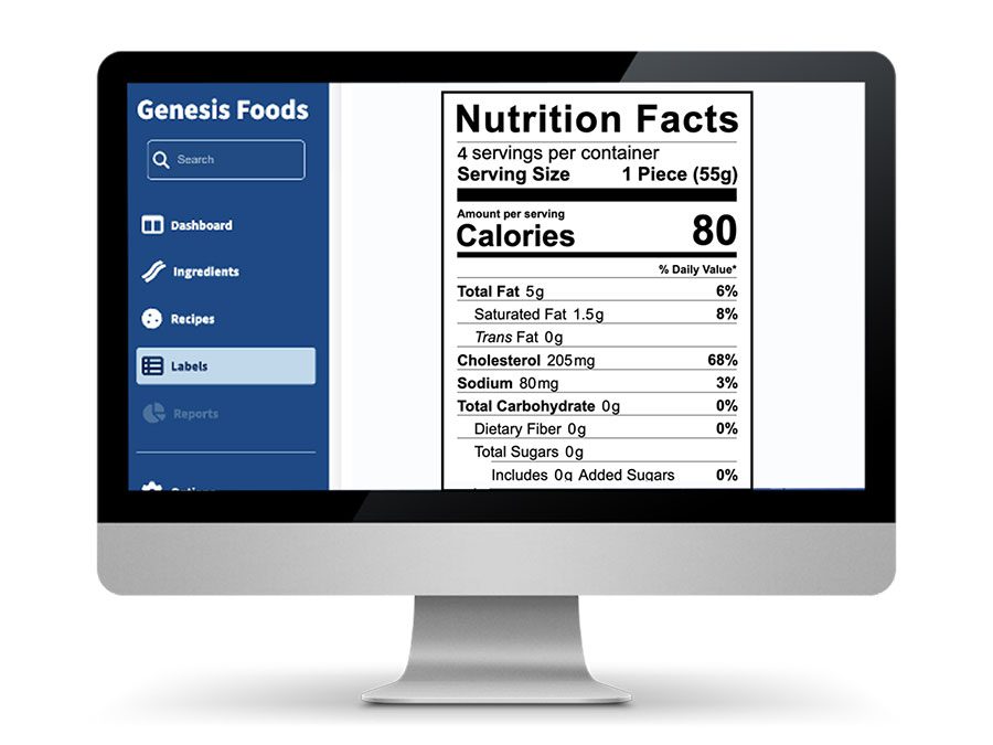 Screenshot of Genesis Foods software