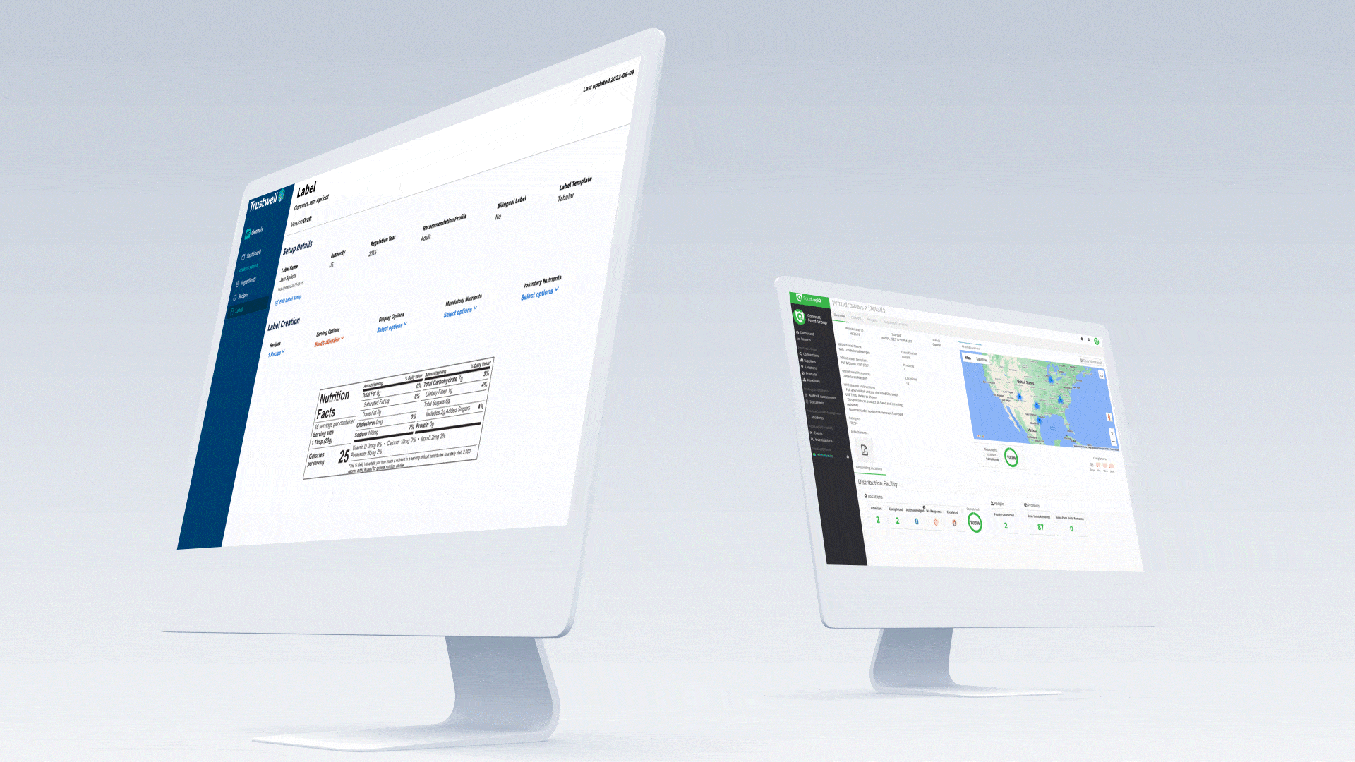 An image of a desktop showing the Trustwell Connect products, Genesis and FoodLogiQ.