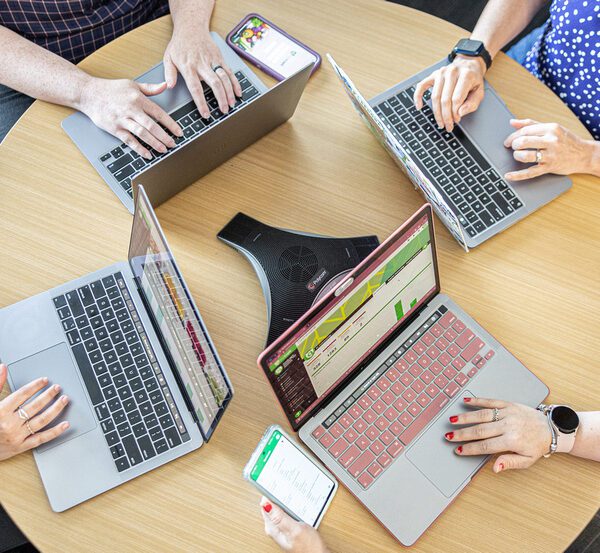 Group of team members using computers