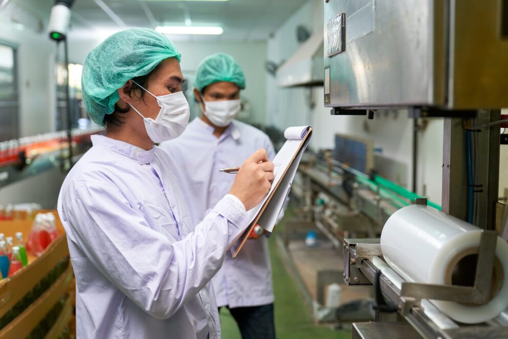 Workers checking a list for safety policy compliance