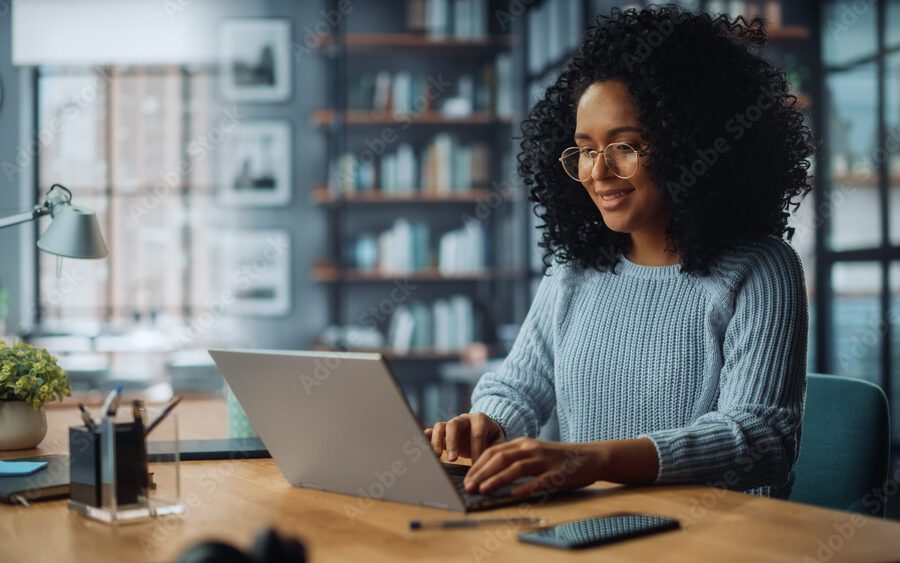 Woman At Computer on a table
