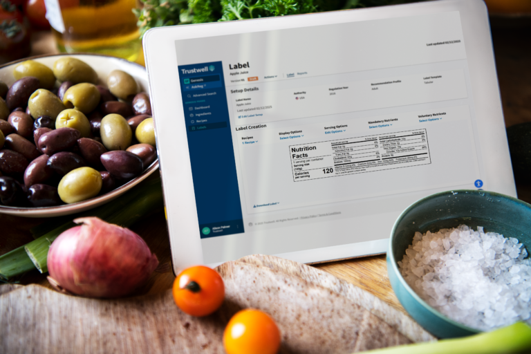 Nutrition label generator on a tablet in a kitchen