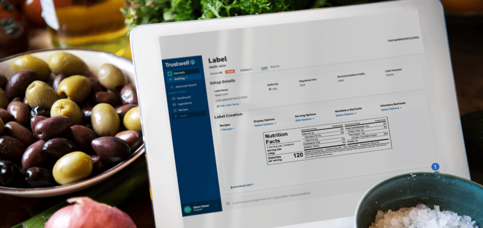 Nutrition label generator on a tablet in a kitchen