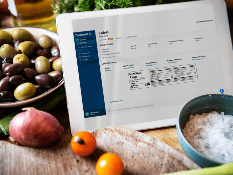 Nutrition label generator on a tablet in a kitchen