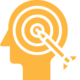 Target mind. An arrow strikes the bullseye of a target in the shape of a human head's silhouette.