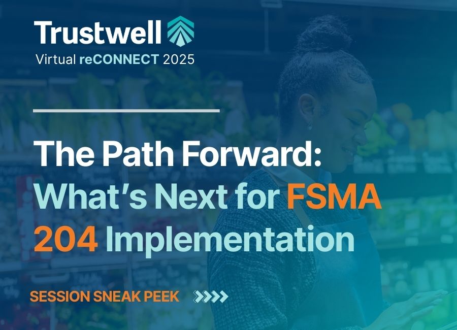 Promotional banner for Trustwell's 2025 virtual event on FSMA 204 implementation, titled "The Path Forward"