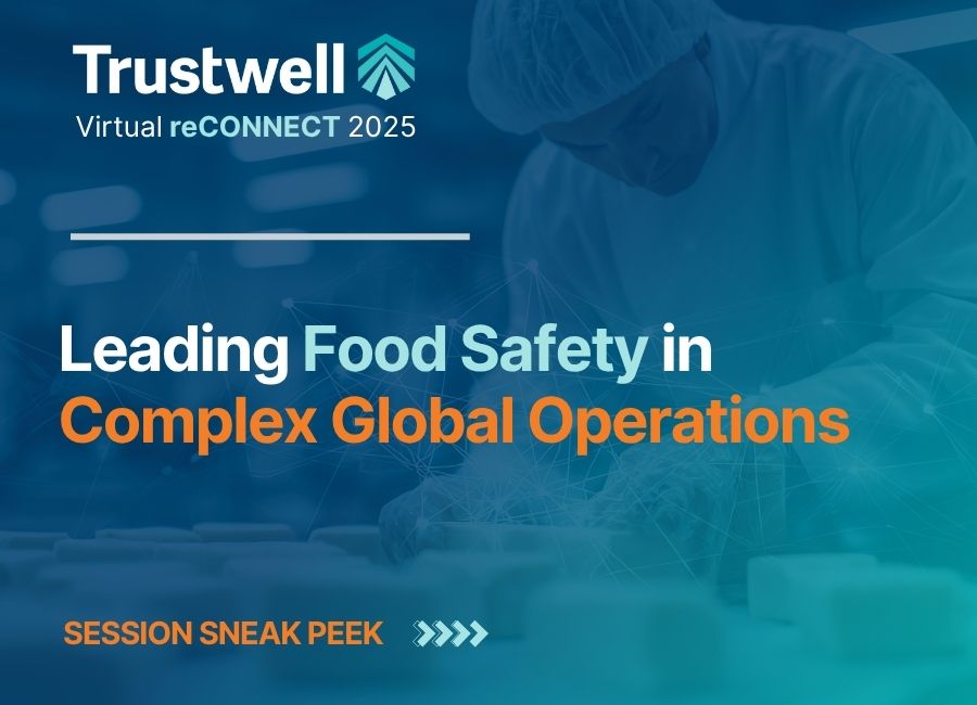 Promotional graphic for reCONNECT 2025's opening keynote with Dom Mitial discussing global food safety