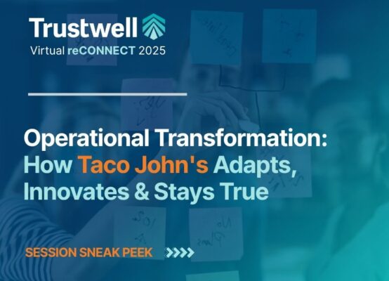 promotional graphic for session with taco johns during trustwell's reconnect 2025 about quality management