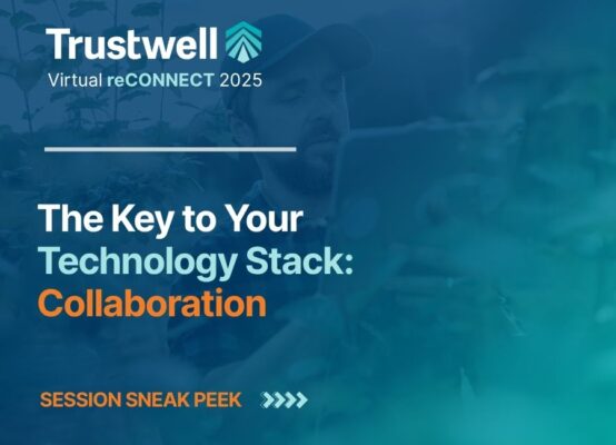 Promotional Graphic for Trustwell's Virtual reCONNECT 2025 event session on food industry technology and collaboration