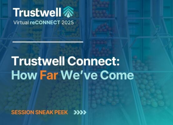 Promotional graphic for live showcase session during Virtual reCONNECT that provides and overview for Trustwell Connect updates and product roadmap for 2026 and beyond
